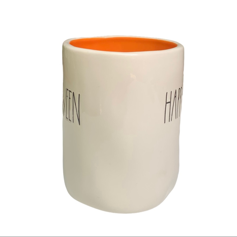 Rae Dunn HAPPY HALLOWEEN Mug Double Sided White Orange Interior NWT 2017 OG - Picture 8 of 14